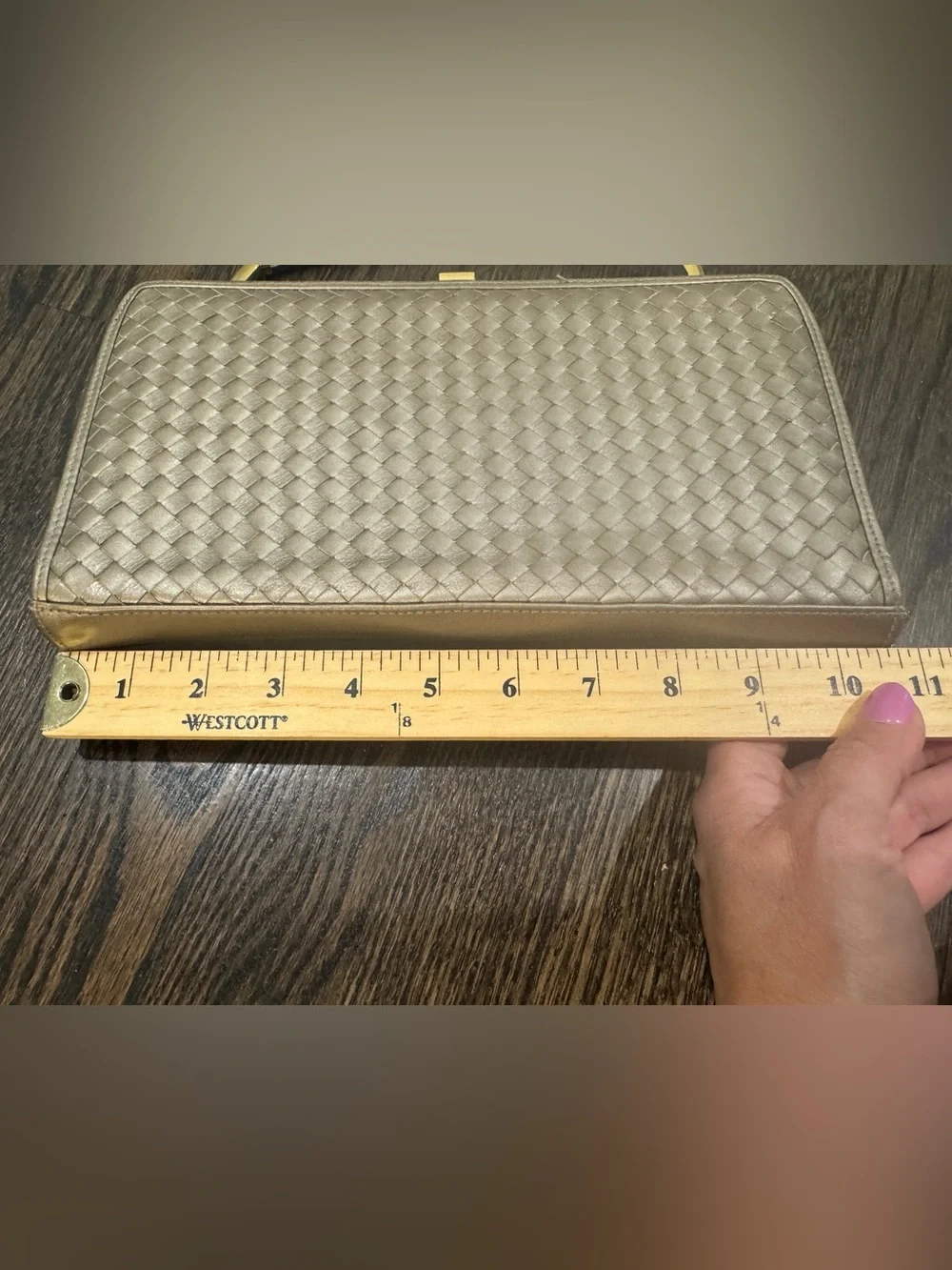 Vintage Ganson Metallic Woven Top Handle Clutch Purse Champagne Gold Evening Bag